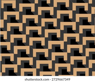 Seamless abstract geometric pattern design with  square tiles and retro line textures creating a vintage maze illustration for textile fabric wallpaper and decorative art backdrop