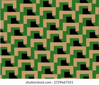 Seamless abstract geometric pattern design with  square tiles and retro line textures creating a vintage maze illustration for textile fabric wallpaper and decorative art backdrop