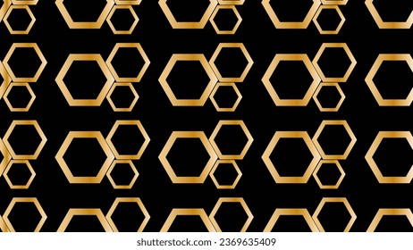 Seamless abstract geometric pattern with hexagons in black and gold colors for fabric background surface design packaging