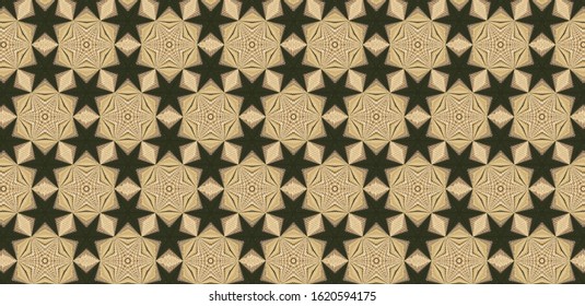 Seamless abstract illustration wallpaper background pattern of stars and flowers with color like gold can be used motifs of batik, shirt, sarong, ornament, tablecloth, clhoting