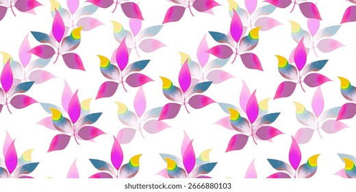Seamless abstract leaf pattern with Colorful gradient botanical design for Textile fabric, Wallpaper and Wrapping.
