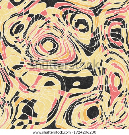 Seamless abstract line geo pattern for print. High quality illustration. Wavy lines resembling topographical maps overlaid and then filled for a modern attractive abstract textured surface design.