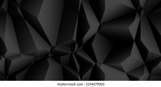 Seamless Abstract Minimal Black Low Poly Background Texture. Elegant Modern Geometric Triangular Polygon Landscape Pattern. Subtle Dark Grey Lowpoly Technology Backdrop Design Template. 3d Rendering
