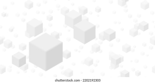 Seamless Abstract Minimal White Isometric Cubes Background Texture. Elegant Modern Geometric Floating Squares Wallpaper Pattern. Subtle Light Grey Technology Backdrop Design Template. 3d Rendering
