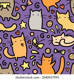 seamless abstract oriental template pattern background wrapping paper digital illustration with funny kawaii cats texture  - Powered by Shutterstock