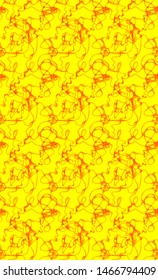 Seamless abstract pattern containing random tangled lines against a yellow background. Simple pencil drawing. Digitized art.