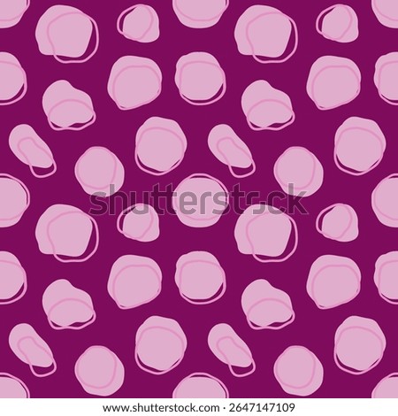 Seamless abstract pattern with irregular shapes in pink with darker pink borders. Dark purple background for wallpaper, wrapping paper, posters, banners, textiles