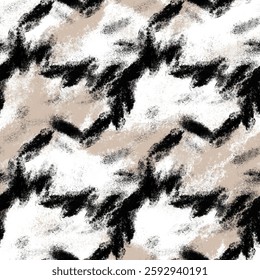 Seamless abstract pattern. Simple background with black, beige, white texture. Digital brush strokes background. Design for textile fabrics, wrapping paper, background, wallpaper, cover.