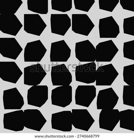 A seamless abstract texture of irregular black shapes scattered on a light gray background