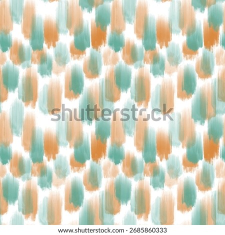 Seamless abstract textured pattern. Green, orange lines on white. Digital brush strokes. Design for textile fabrics, wrapping paper, background, wallpaper, cover. Illustration.