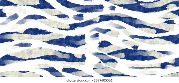 Seamless abstract textured pattern. Simple background with blue and white texture. Digital brush strokes background. Lines. Designed for textile fabrics, wrapping paper, background, wallpaper, cover.
