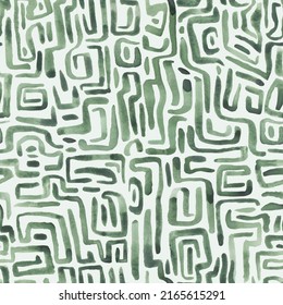 Seamless Abstract Watercolor Pattern Design For Print. Green Aquarelle Elements.