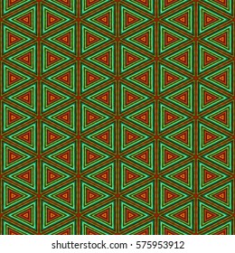 Seamless African Colorful Green Red Ornamental Triangular Pattern On Fabric Or Carpet