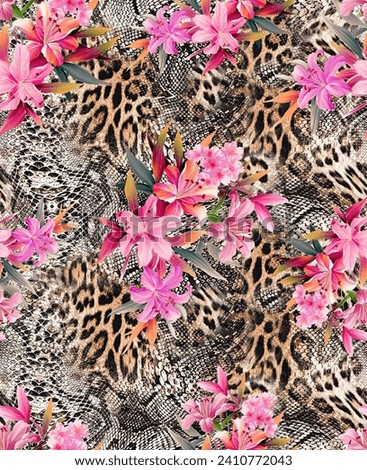 Seamless Allover Flower With Tiger Pattern