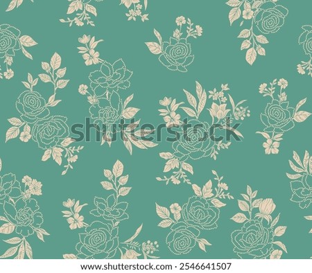 Seamless allover hand drawn Solid floral pattern 