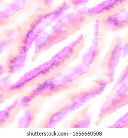 Seamless Animal Art Watercolor Pattern. Pink Jaguar Skin Pattern. Trendy Fashion Design. Watercolor Animal Ethnic Print. Seamless Purple Wild Graphic Background. Stripe Acrylic Art