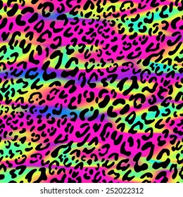 Seamless Animal Pattern. Neon Background, White Leopard Spots