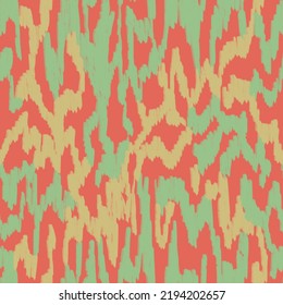 Seamless Animal Pattern With Zigzag Stripes In Green, Yellow And Coral Pink Colors. Wavy Retro Print Drawing With Pencil