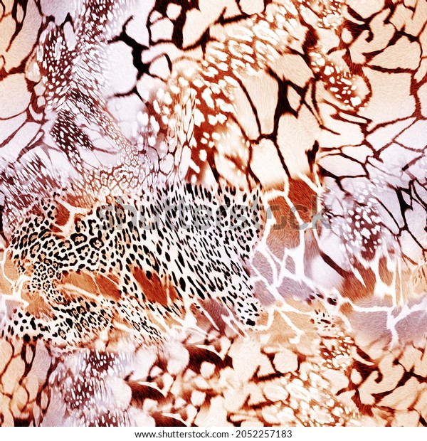 Seamless animal texture, leopard, giraffe, zebra and snake patterns wallpaper