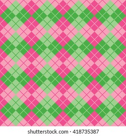 Seamless Argyle Pattern In Alternating Colors Of Green And Pink.