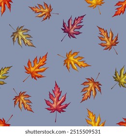 Seamless Autumn Leaves Pattern: Elegant Fall Foliage Design with Vibrant Maple, Leaves in Warm Seasonal Hues. Perfect for Fabrics, Wallpapers, and Digital Art - Powered by Shutterstock