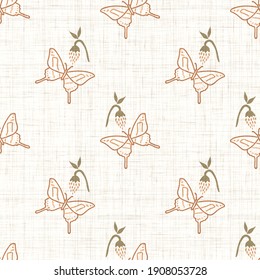 Seamless Background Butterfly Gender Neutral Pattern. Whimsical Minimal Earthy 2 Tone Color. Kids Nursery Wallpaper Or Boho Cartoon Bug Fashion All Over Print.