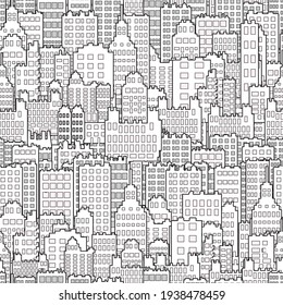 Seamless Background With City Building Monochrome Raster Version