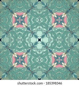Seamless background. Floral pattern. Beautiful fantasy flowers with leaves and berries.