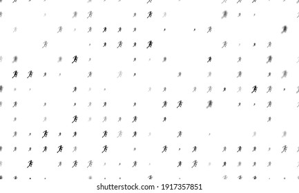 Seamless background pattern of evenly spaced black running woman symbols of different sizes and opacity.  illustration on white background