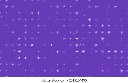 Seamless background pattern of evenly spaced white cosmic symbols of different sizes and opacity.  illustration on deep purple background with stars