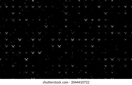 Seamless background pattern of evenly spaced white baseball bats symbols of different sizes and opacity.  illustration on black background with stars