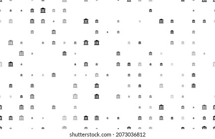 Seamless Background Pattern Of Evenly Spaced Black Bank Symbols Of Different Sizes And Opacity.  Illustration On White Background