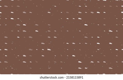 Seamless Background Pattern Of Evenly Spaced White Football Boot Symbols Of Different Sizes And Opacity.  Illustration On Brown Background With Stars