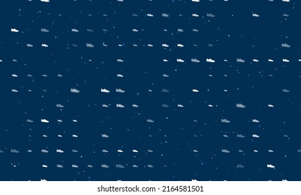 Seamless Background Pattern Of Evenly Spaced White Football Boot Symbols Of Different Sizes And Opacity.  Illustration On Dark Blue Background With Stars