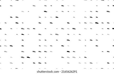 Seamless Background Pattern Of Evenly Spaced Black Football Boot Symbols Of Different Sizes And Opacity.  Illustration On White Background