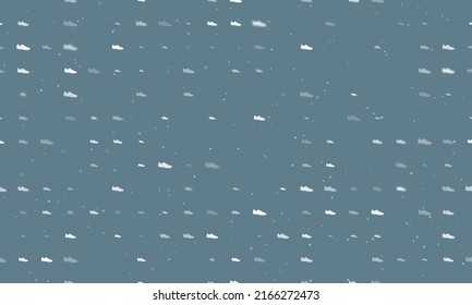 Seamless Background Pattern Of Evenly Spaced White Football Boot Symbols Of Different Sizes And Opacity.  Illustration On Blue Grey Background With Stars