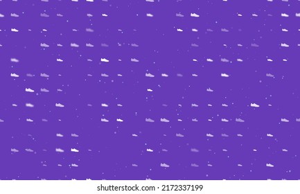 Seamless Background Pattern Of Evenly Spaced White Football Boot Symbols Of Different Sizes And Opacity.  Illustration On Deep Purple Background With Stars