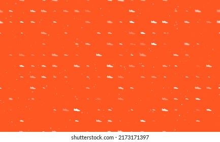 Seamless Background Pattern Of Evenly Spaced White Football Boot Symbols Of Different Sizes And Opacity.  Illustration On Deep Orange Background With Stars