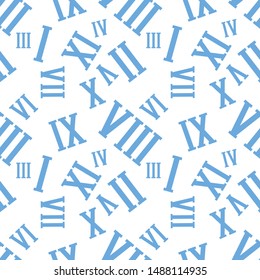 Seamless background pattern with Roman numerals on a white.  Illustration