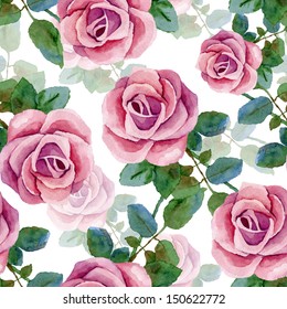 Seamless Background Roses Watercolor Painting Vector Stock Vector ...