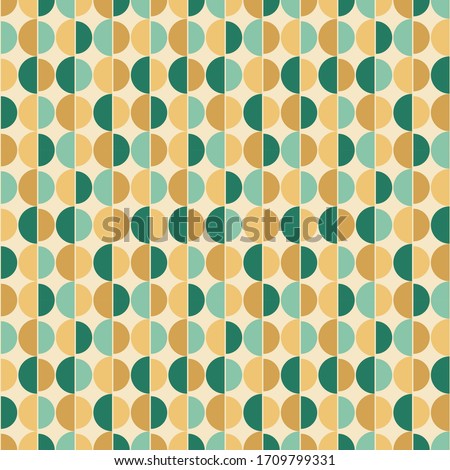 Seamless background with semicircles. Geometric texture in gold and green colors.