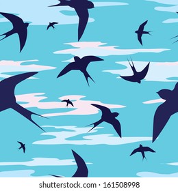 seamless background with swallows and clouds