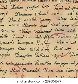 Seamless Background Texture With Names Of Wine Grapes And Wine-related Terms