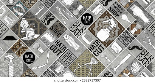 Seamless barber tools vintage greybrown tone icon set logo illustration sign for pattern and blackground. - Powered by Shutterstock