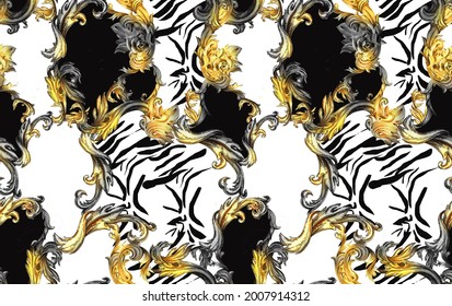 Seamless Baroque Leaf  Zebra Pattern