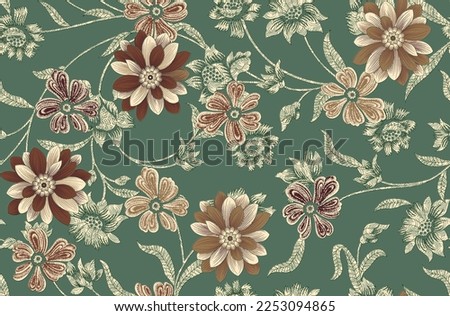 Seamless beautiful abstract patchwork geometric floral with leaf pattern on background 