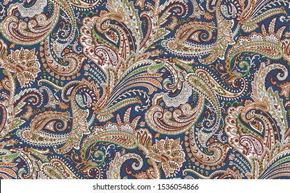 Seamless Beautiful Ethnic Paisley Pattern On Navy Background