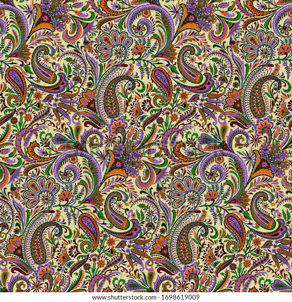 Seamless Beautiful Paisley Pattern Texture Background Stock ...