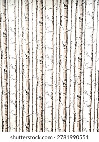 Seamless birch tree pattern wallpaper with minimalist vertical trunks.