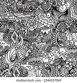 Seamless Black   white Doodle drawing repeat for textile wallpaper  stationary  clothing  apparel  books  coloring book  contact paper  fashion